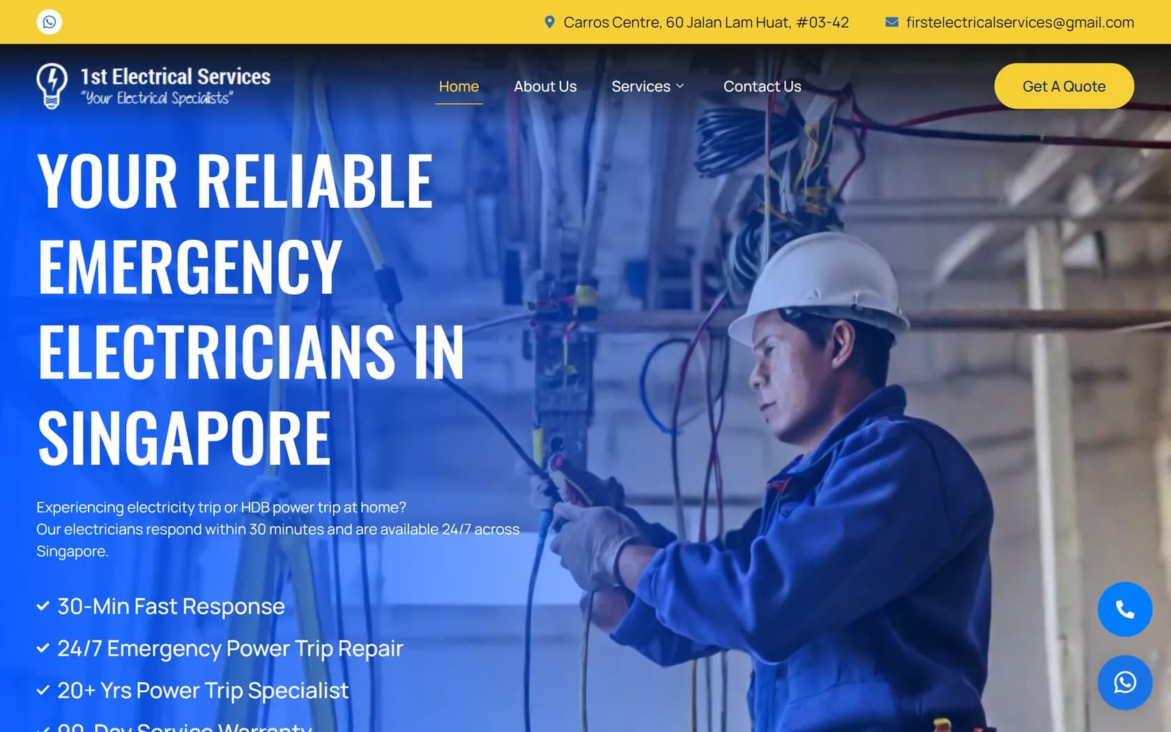 Homepage of 1st Electrical Services’s official website, captured 21 September 2026.