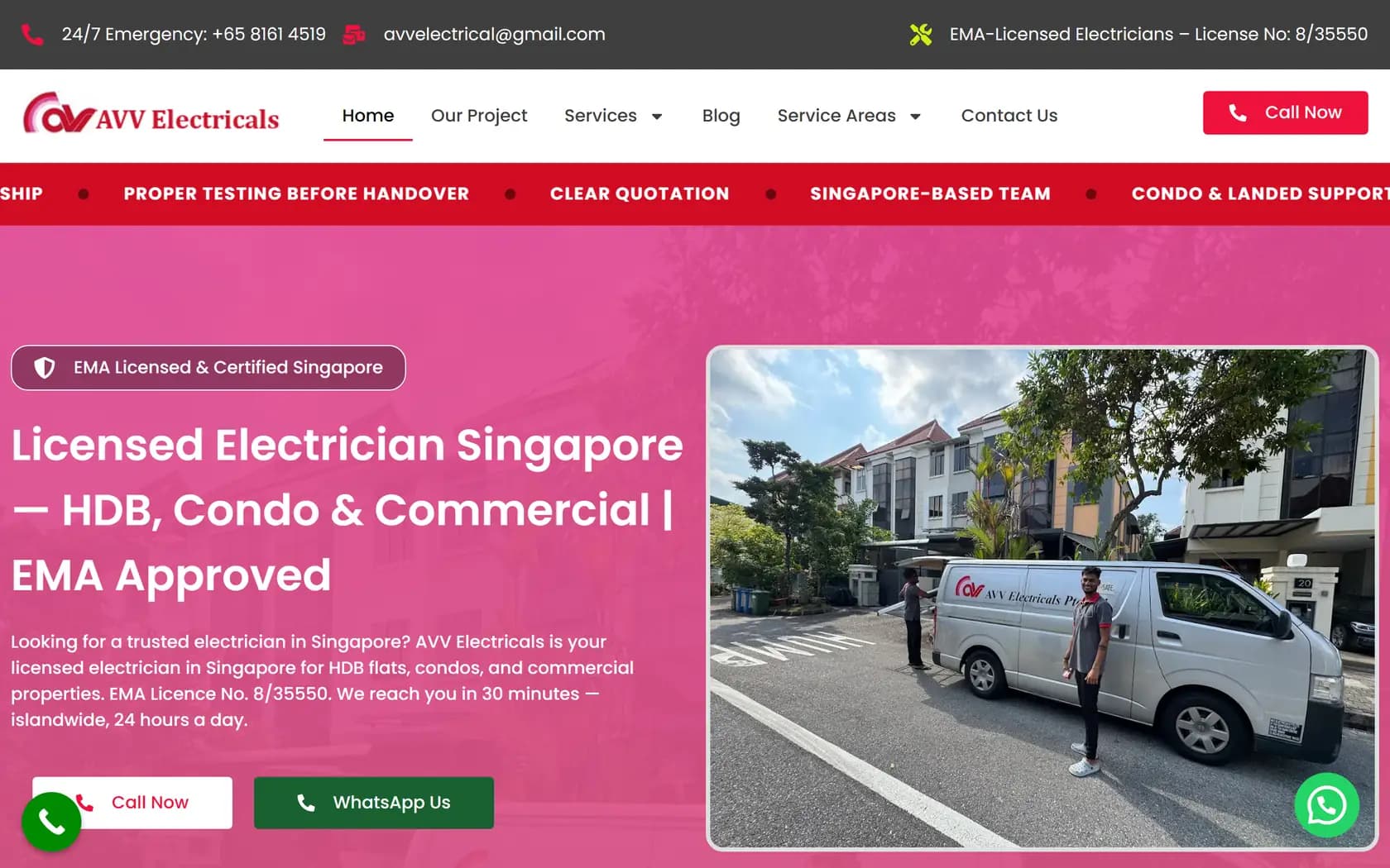 Homepage of AVV Electrical’s official website, captured 21 September 2026.