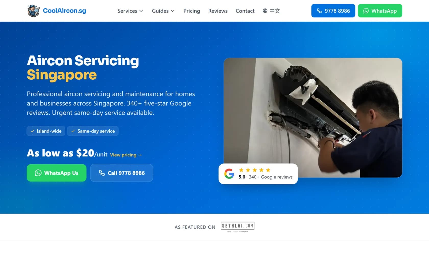 Homepage of Cool Aircon's official website, captured 21 September 2026.