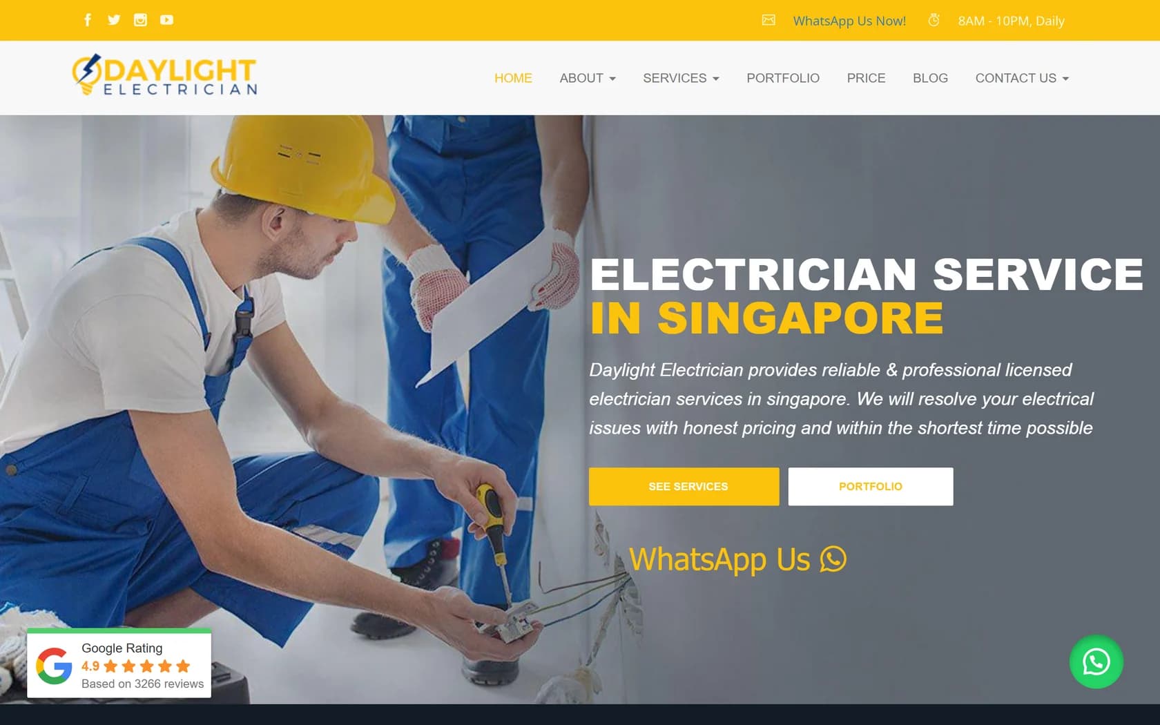 Homepage of Daylight Electrician Singapore’s official website, captured 21 September 2026.