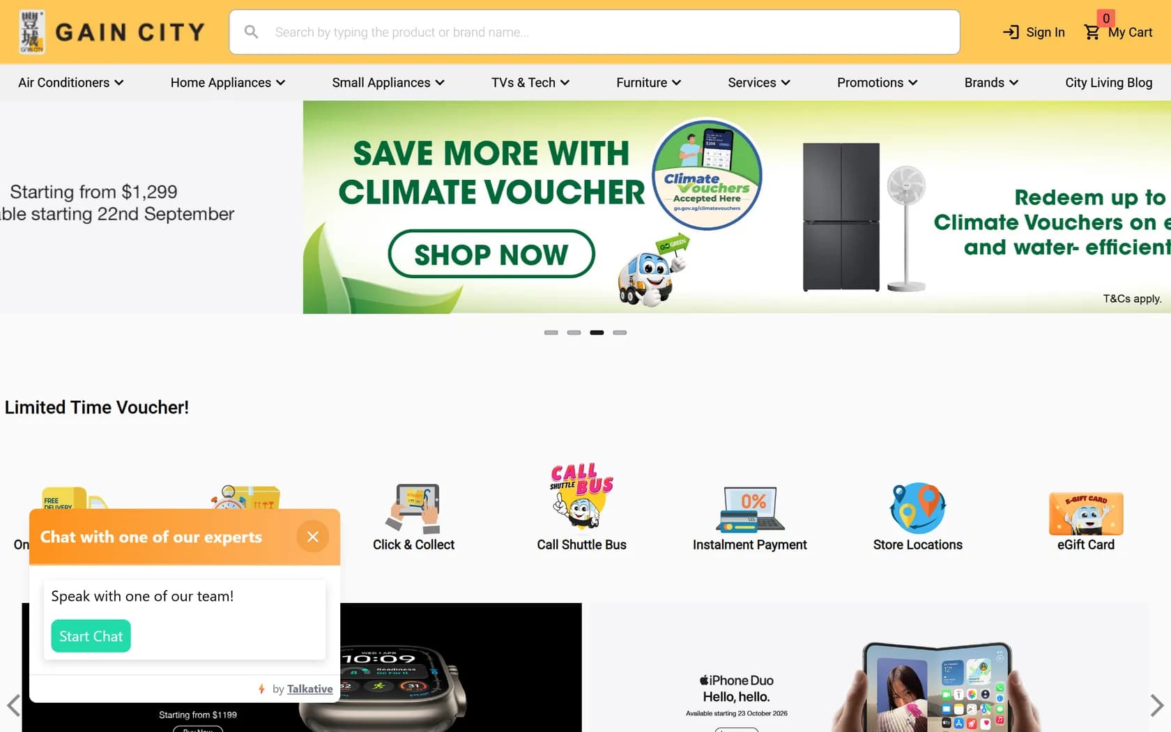 Homepage of Gain City's official website, captured 21 September 2026.