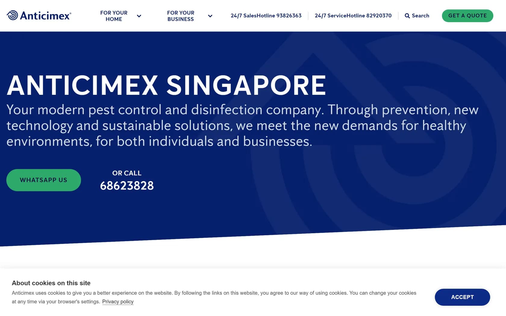 Homepage of Anticimex's official website, captured 20 September 2026.