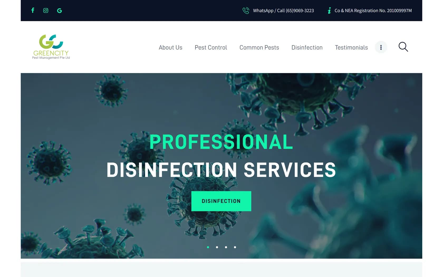 Homepage of GreenCity Pest Management's official website, captured 20 September 2026.