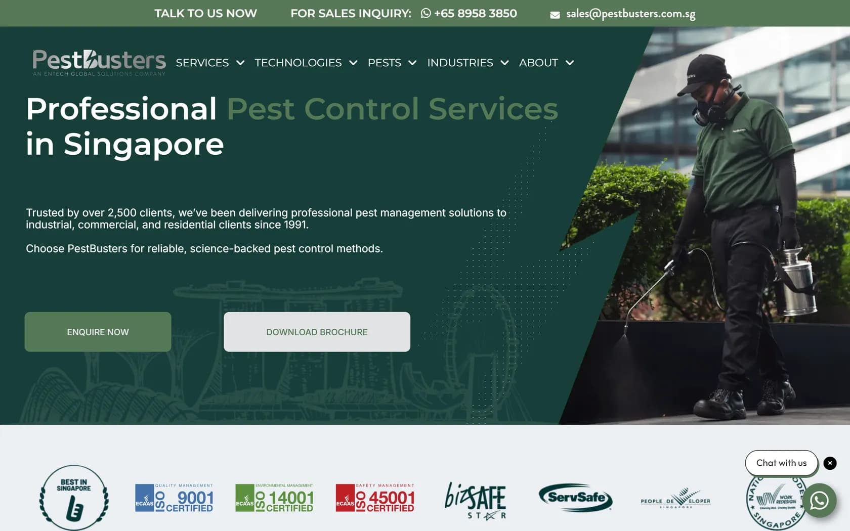 Homepage of Pestbusters's official website, captured 20 September 2026.
