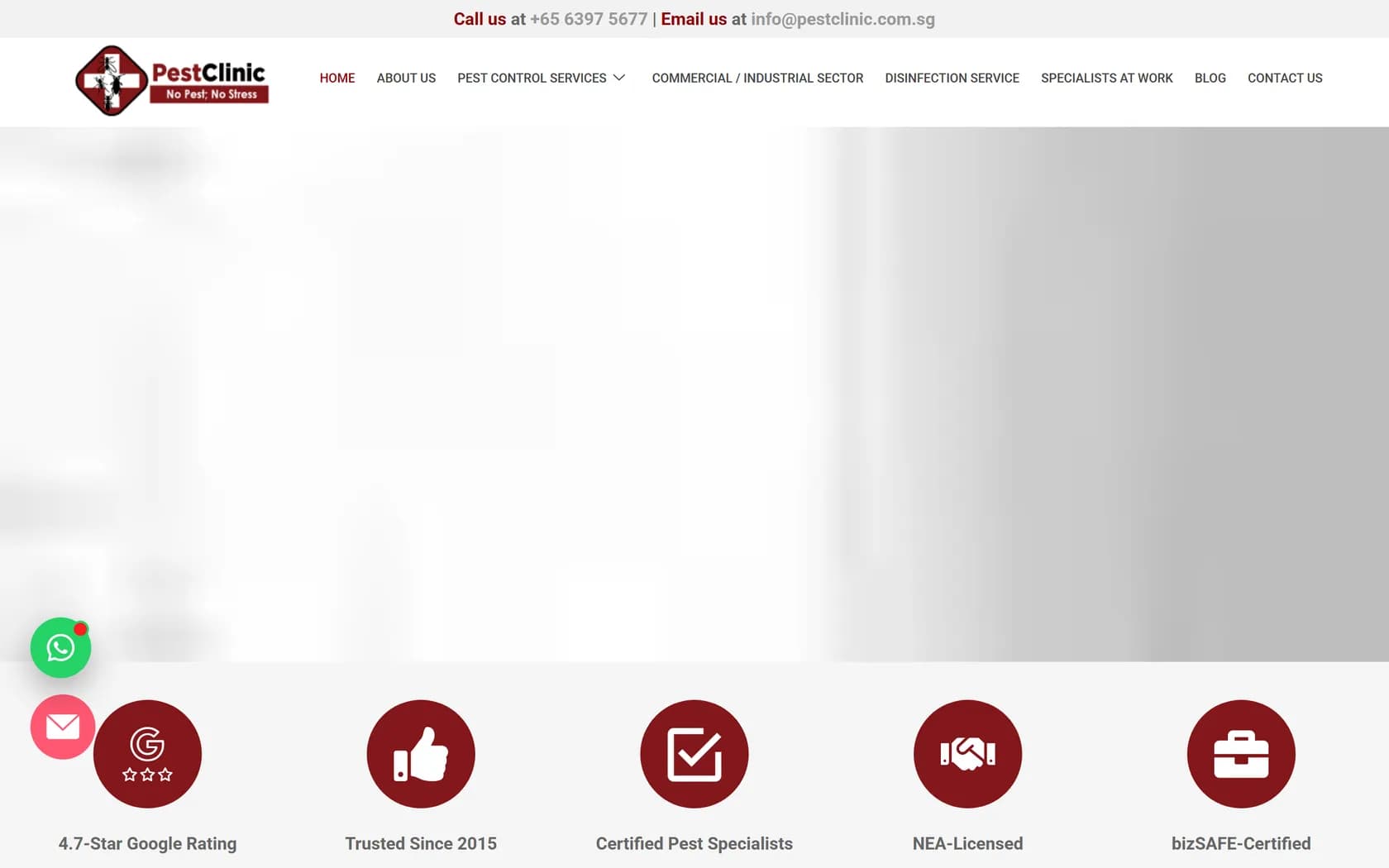 Homepage of PestClinic's official website, captured 20 September 2026.