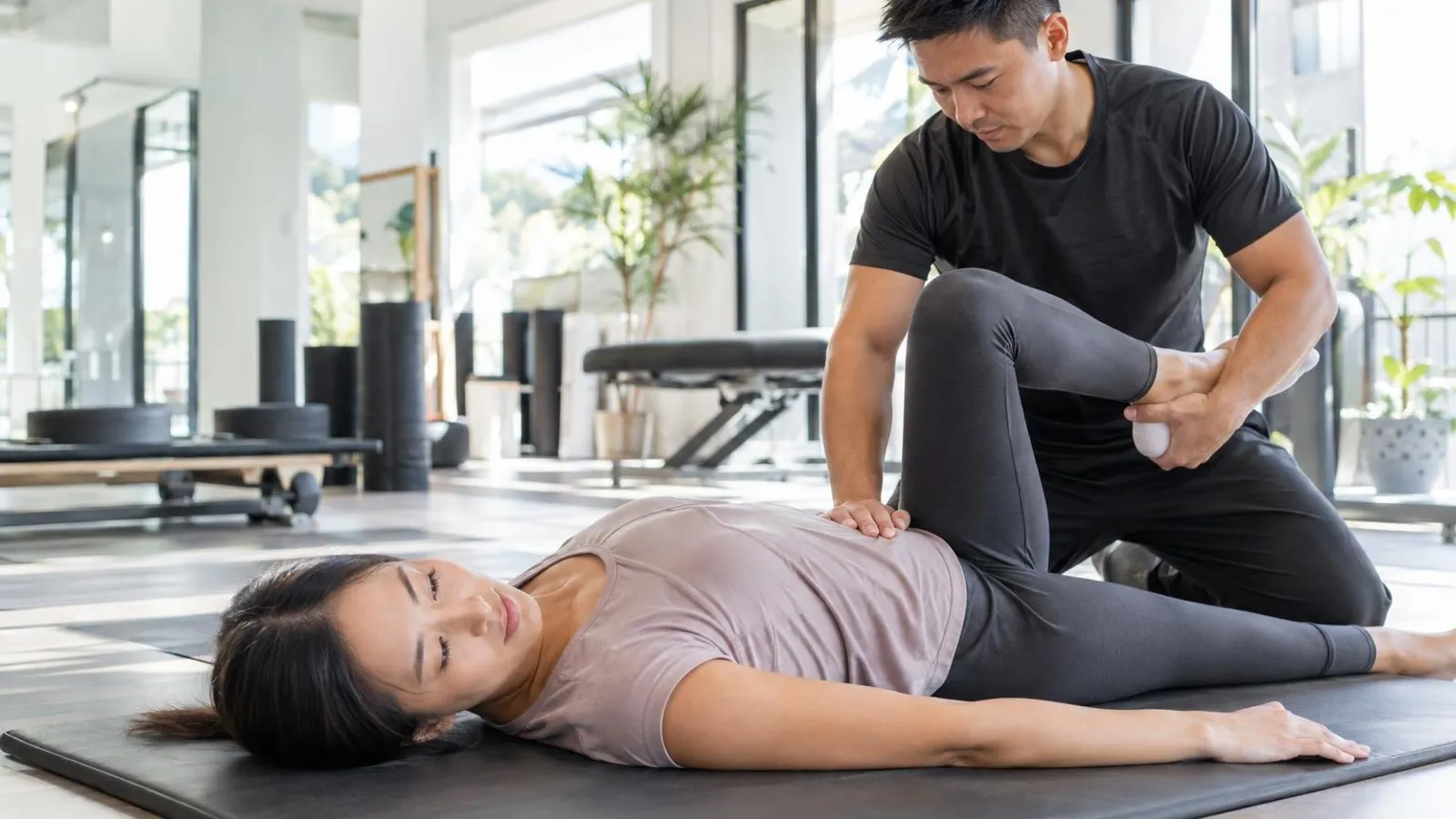 Assisted Stretching and Flexibility Studios: a customer and a provider in a bright, modern setting