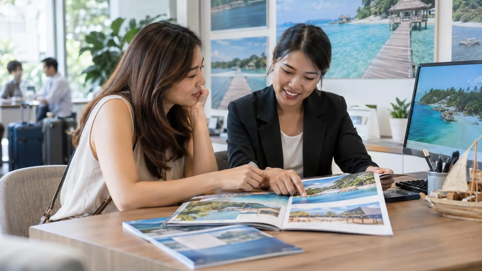 Batam and Bintan Getaway Package Providers from Singapore: a customer and a provider in a bright, modern setting