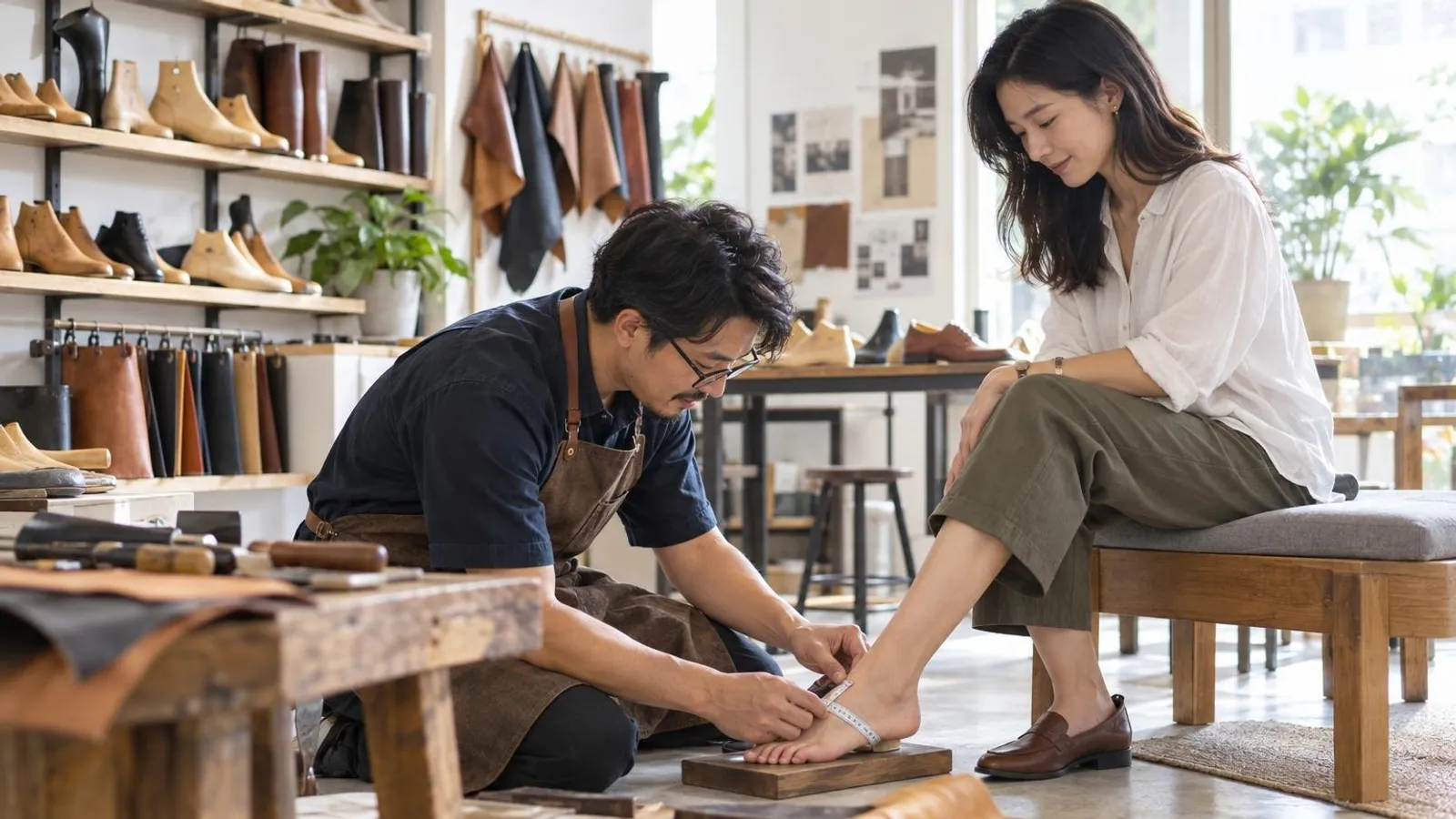 Bespoke Shoemakers: a customer and a provider in a bright, modern setting