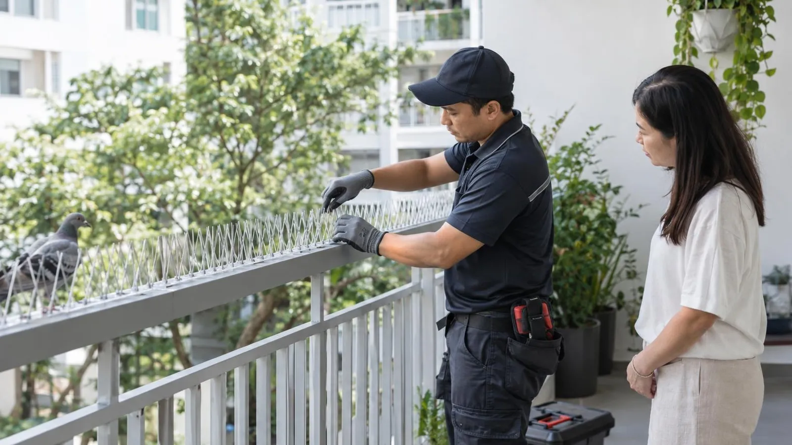 Bird and Pigeon Control Services: a customer and a provider in a bright, modern setting