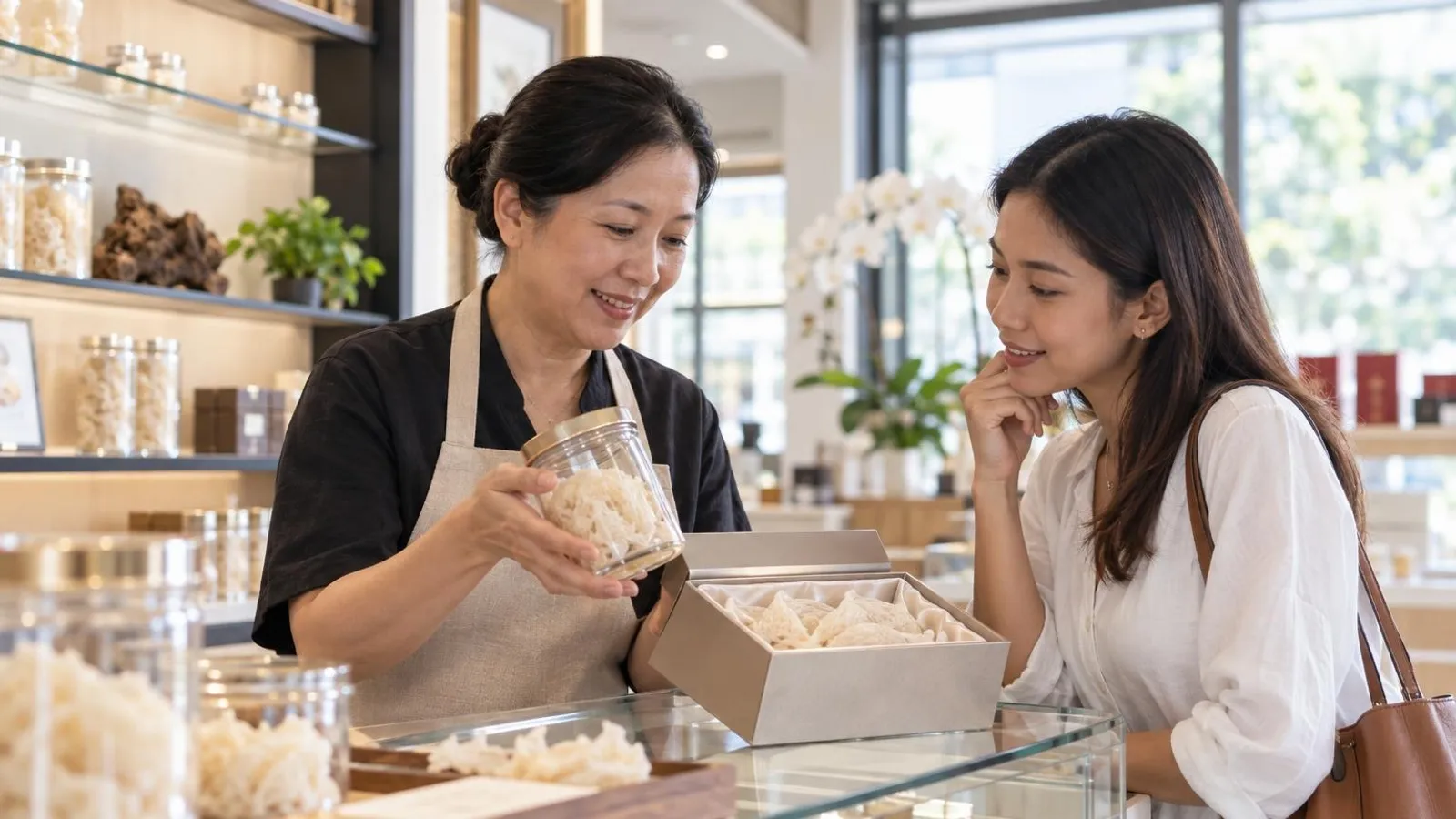 Bird Nest Shops: a customer and a provider in a bright, modern setting