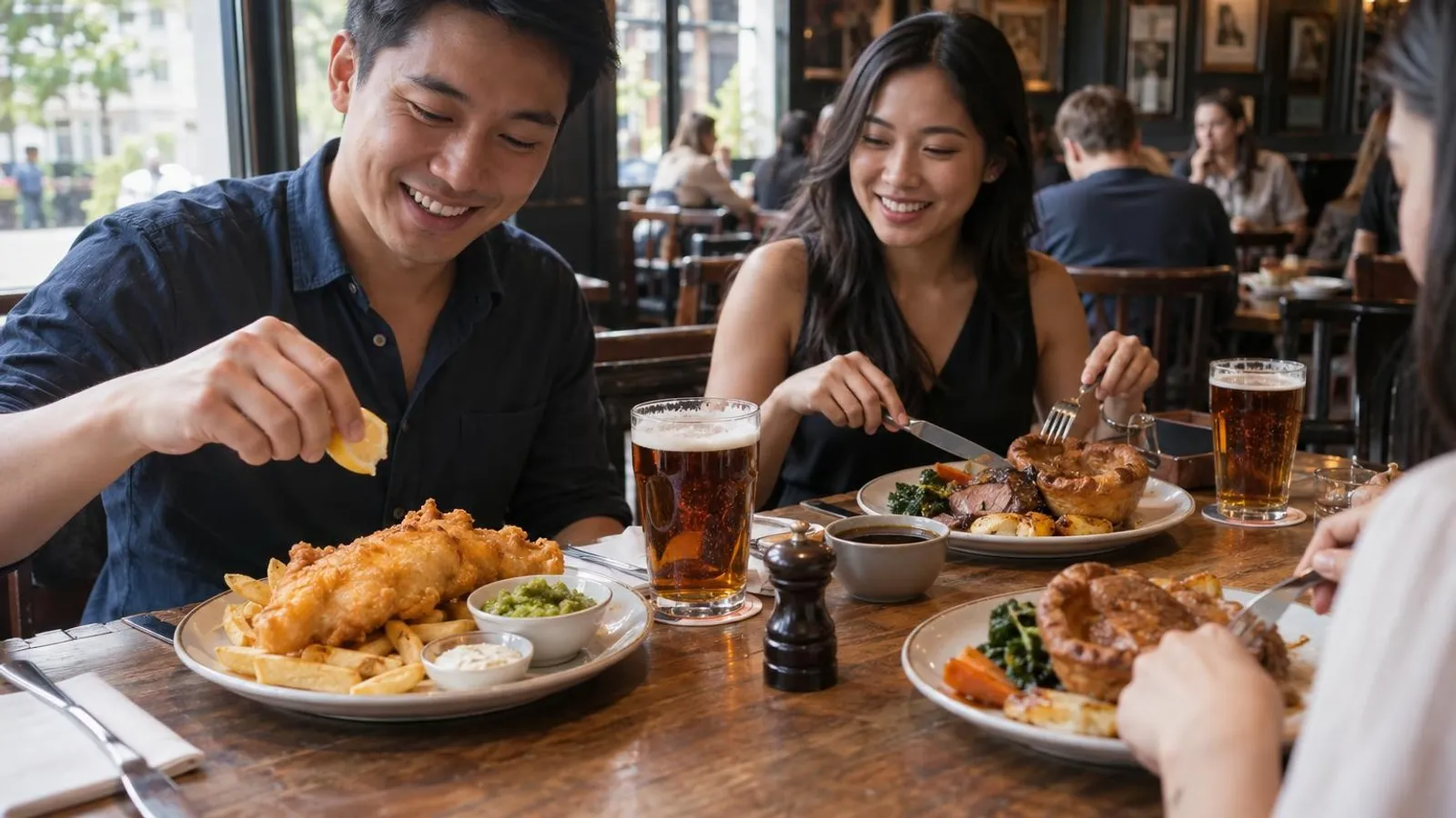 A British gastropub meal in Singapore with fish and chips, a Sunday roast and a pint of ale