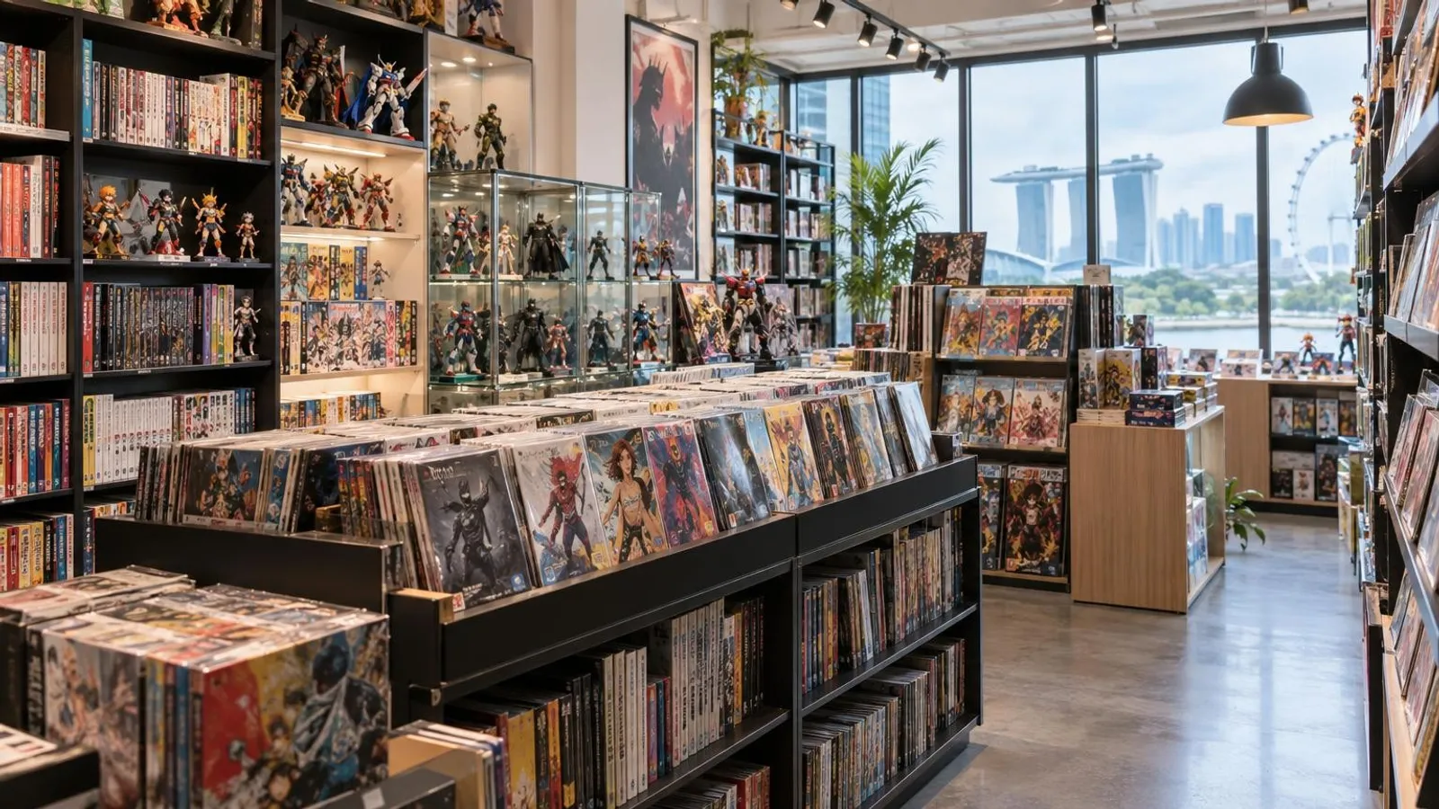 A comic and manga shop in Singapore with shelves of graphic novels and collectible figures