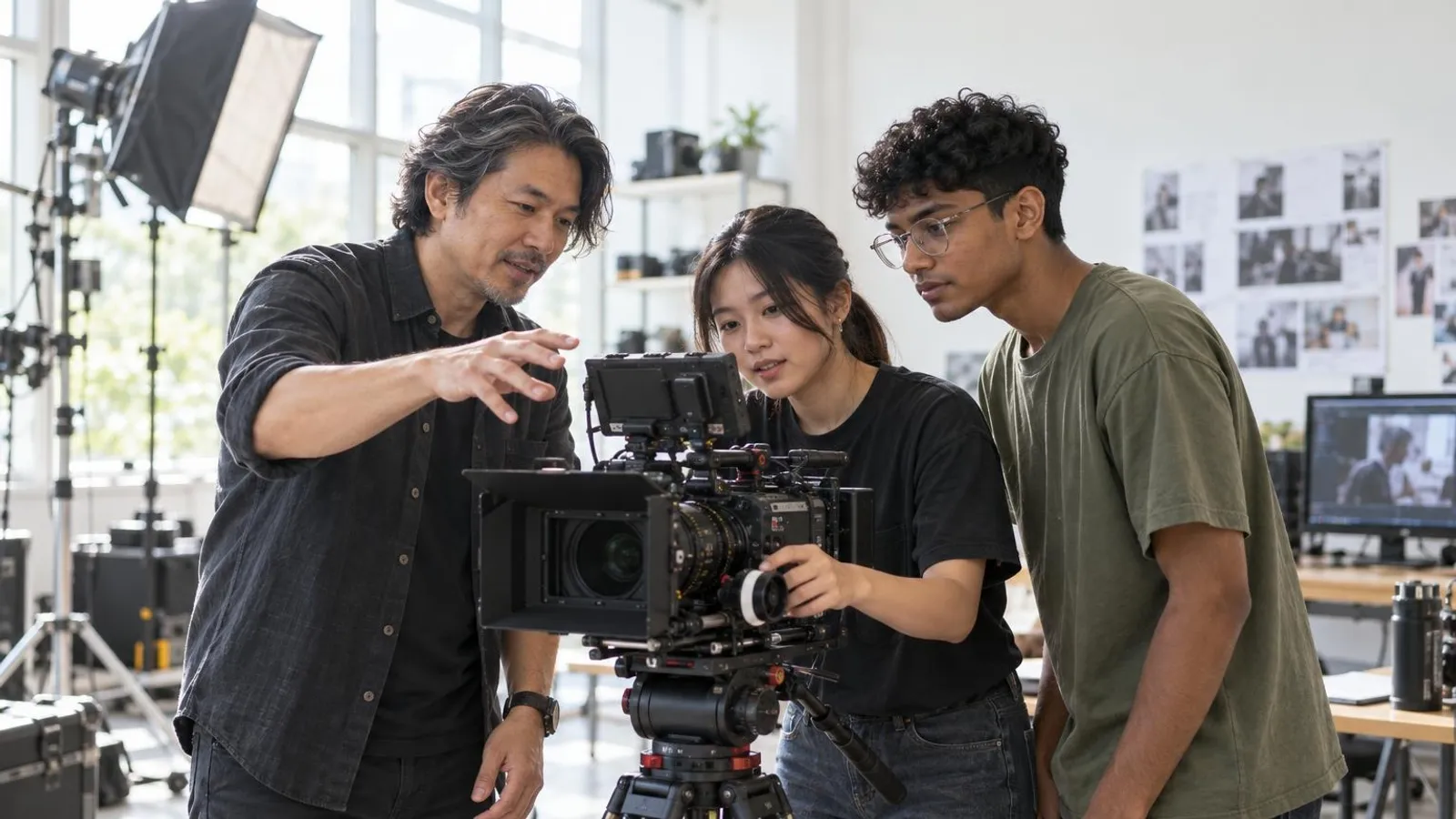 Filmmaking Courses: a customer and a provider in a bright, modern setting