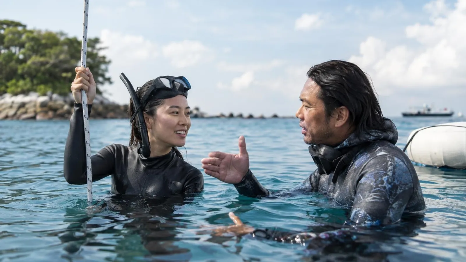 Freediving Courses: a customer and a provider in a bright, modern setting