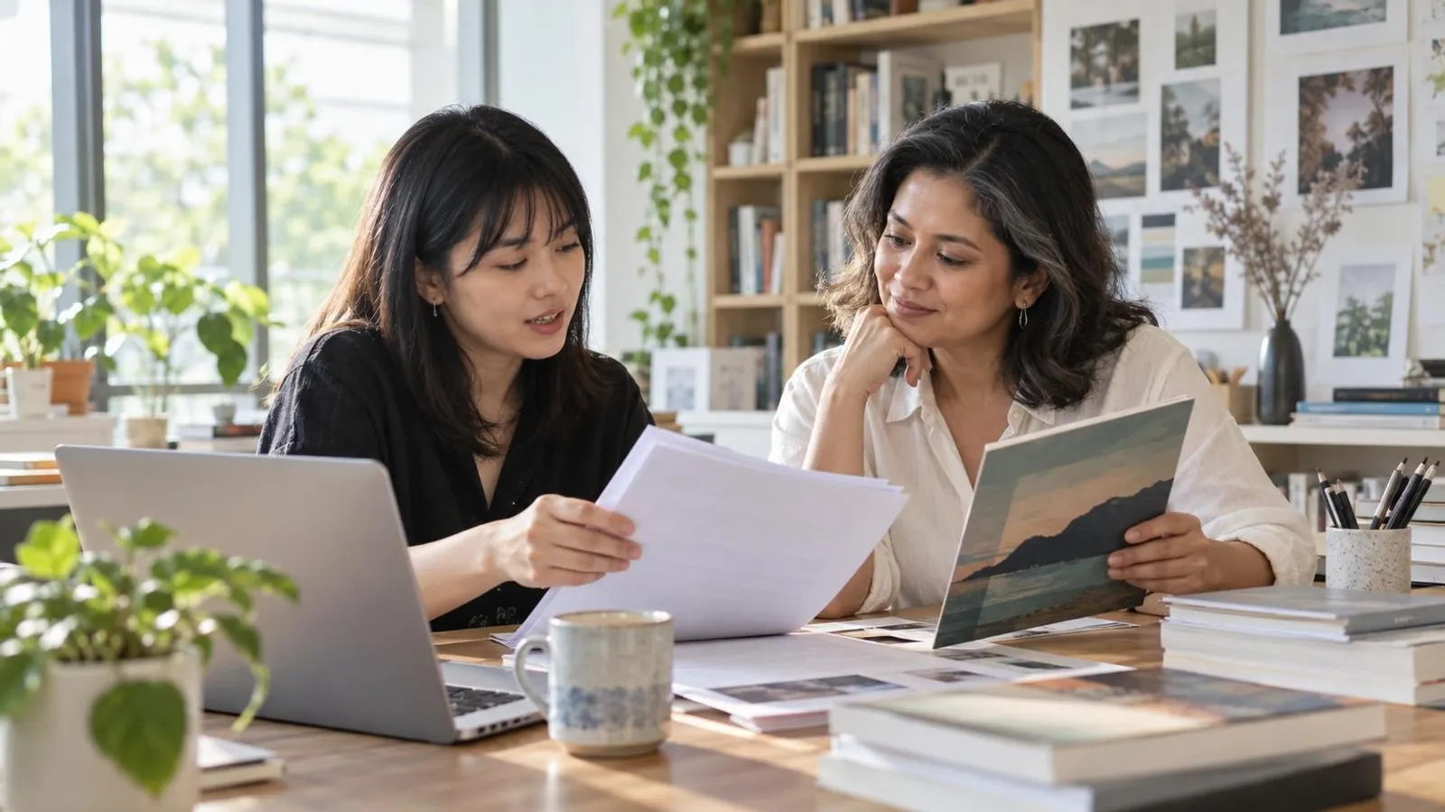 Ghostwriting and Self-Publishing Services: a customer and a provider in a bright, modern setting