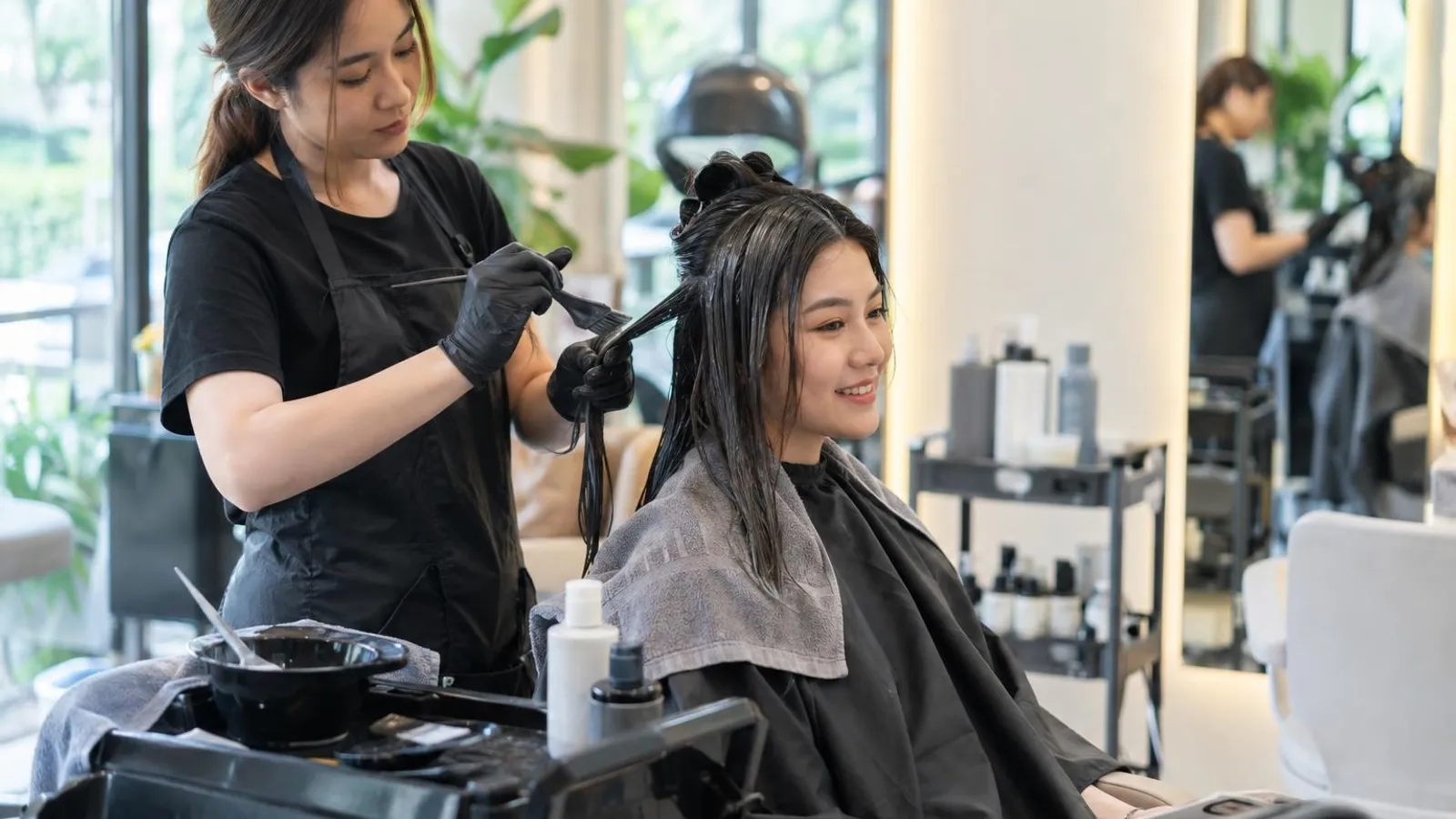 Hair Rebonding and Perm Salons: a customer and a provider in a bright, modern setting