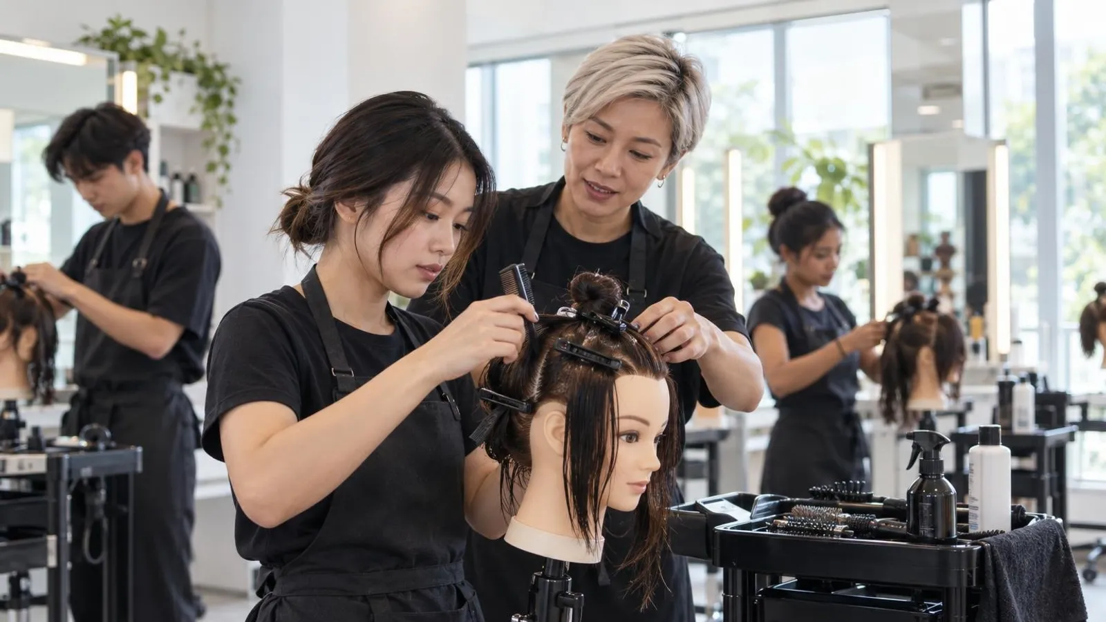 Hairdressing Courses: a customer and a provider in a bright, modern setting