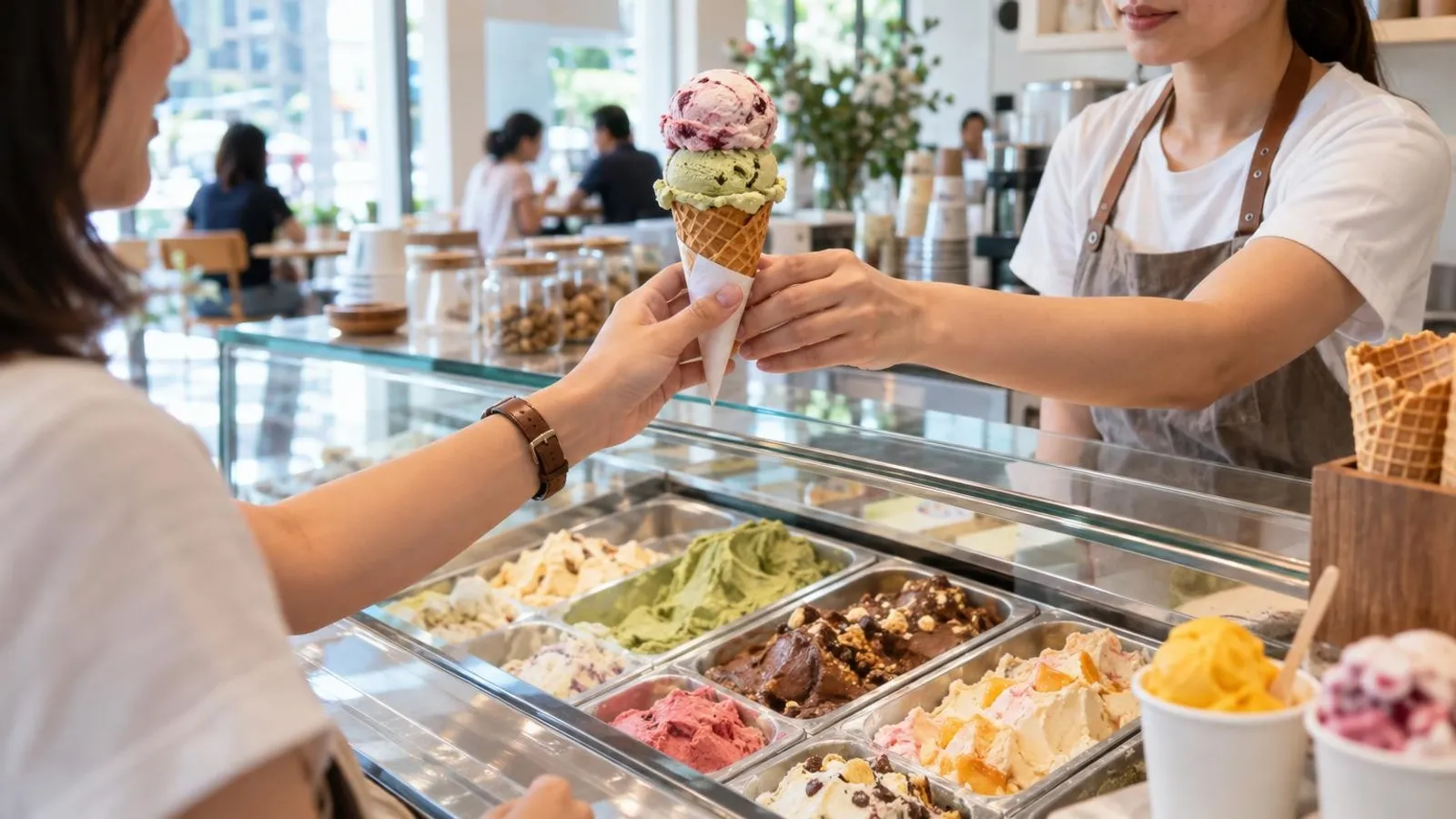 Colourful scoops of artisan gelato at a Singapore ice cream parlour