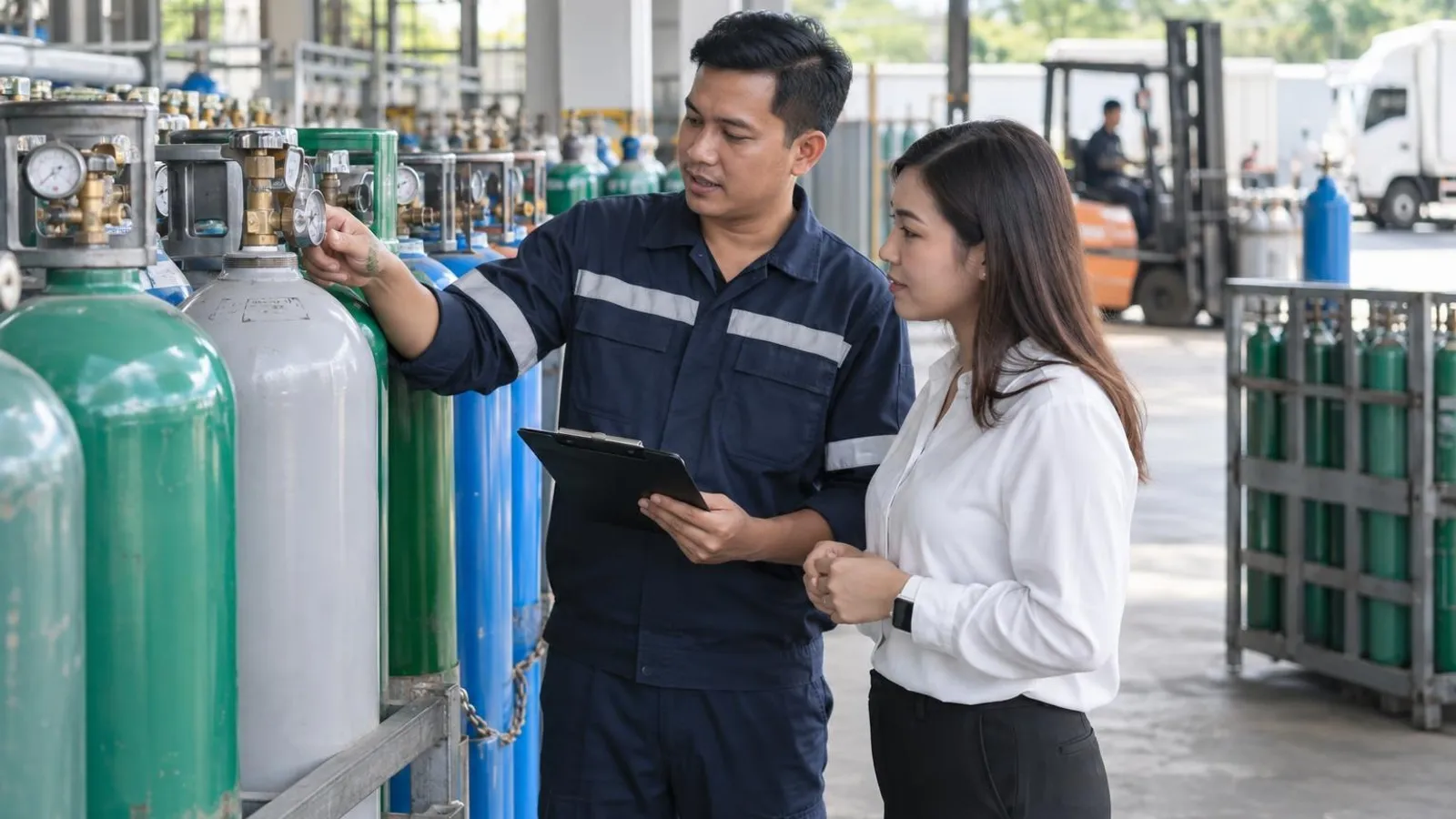 Industrial Gas Suppliers: a customer and a provider in a bright, modern setting