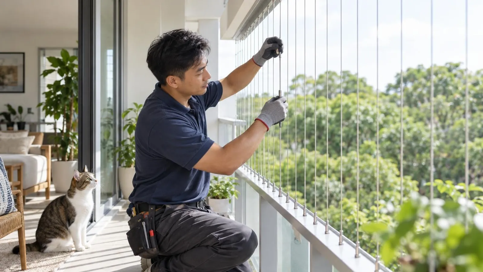 Invisible Grille and Safety Netting Installers: a customer and a provider in a bright, modern setting