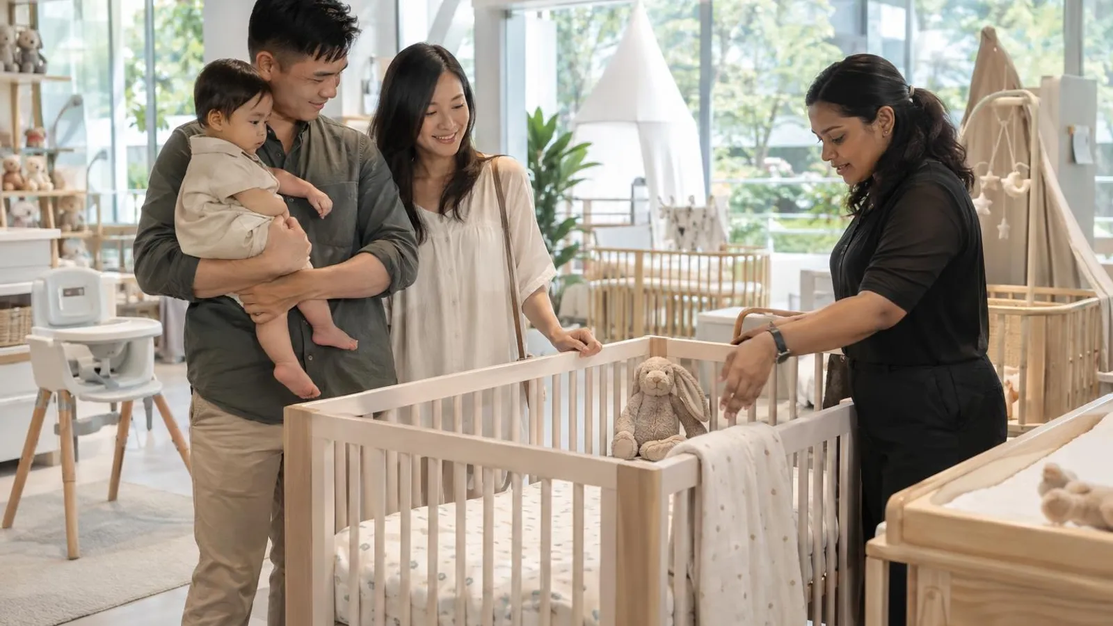 Kids and Baby Furniture Shops: a customer and a provider in a bright, modern setting