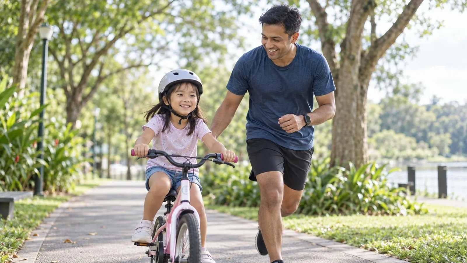 Learn-to-Cycle Lessons for Kids and Adults: a customer and a provider in a bright, modern setting
