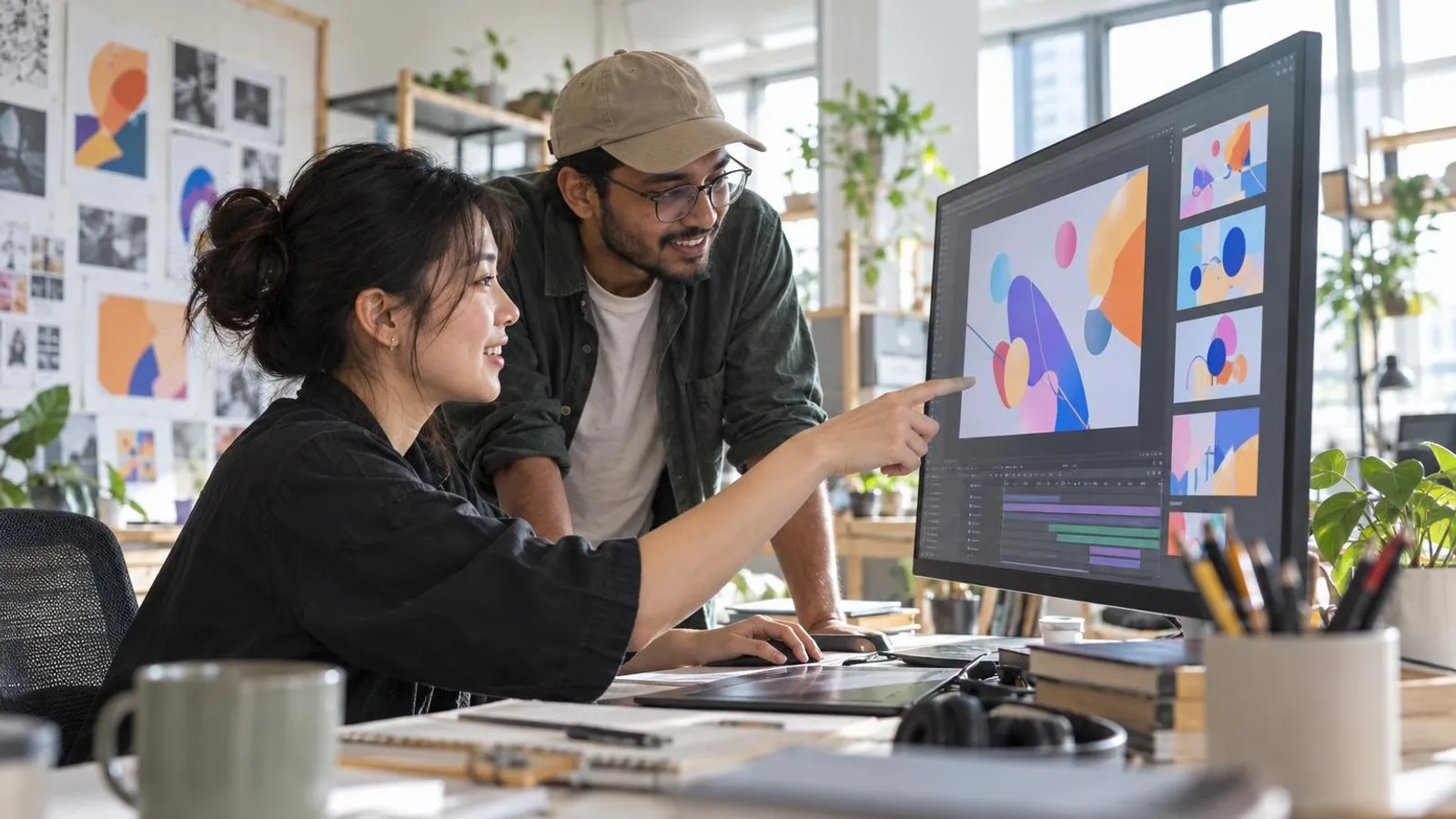 Motion Graphics Studios: a customer and a provider in a bright, modern setting