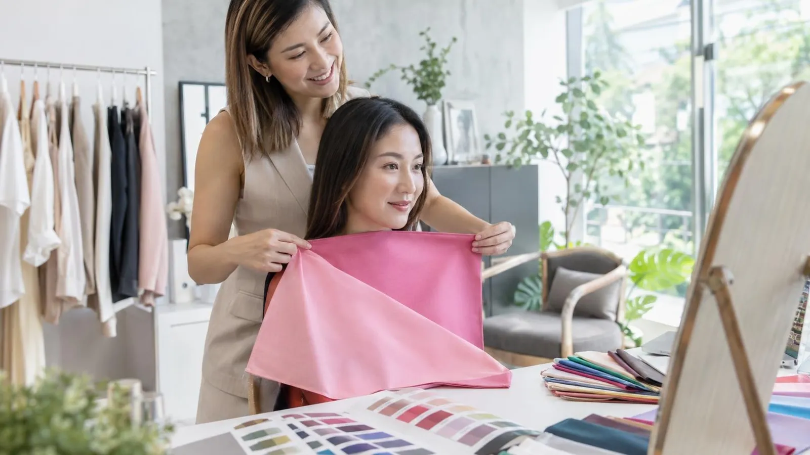 Personal Colour Analysis: a customer and a provider in a bright, modern setting