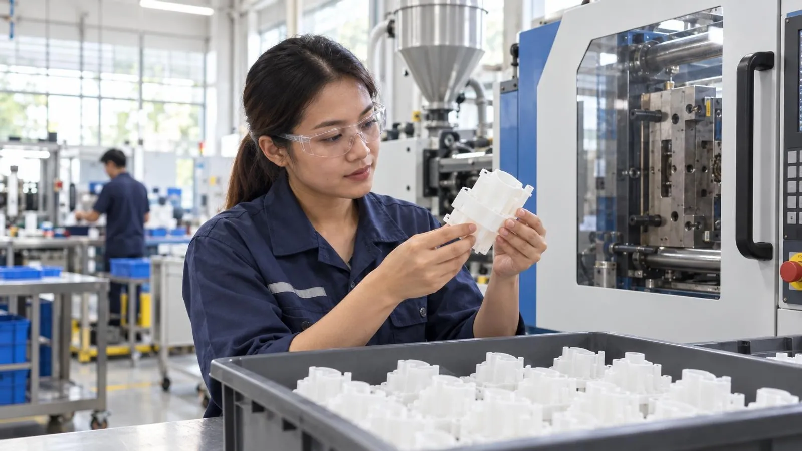 Plastic Injection Moulding Companies: a customer and a provider in a bright, modern setting