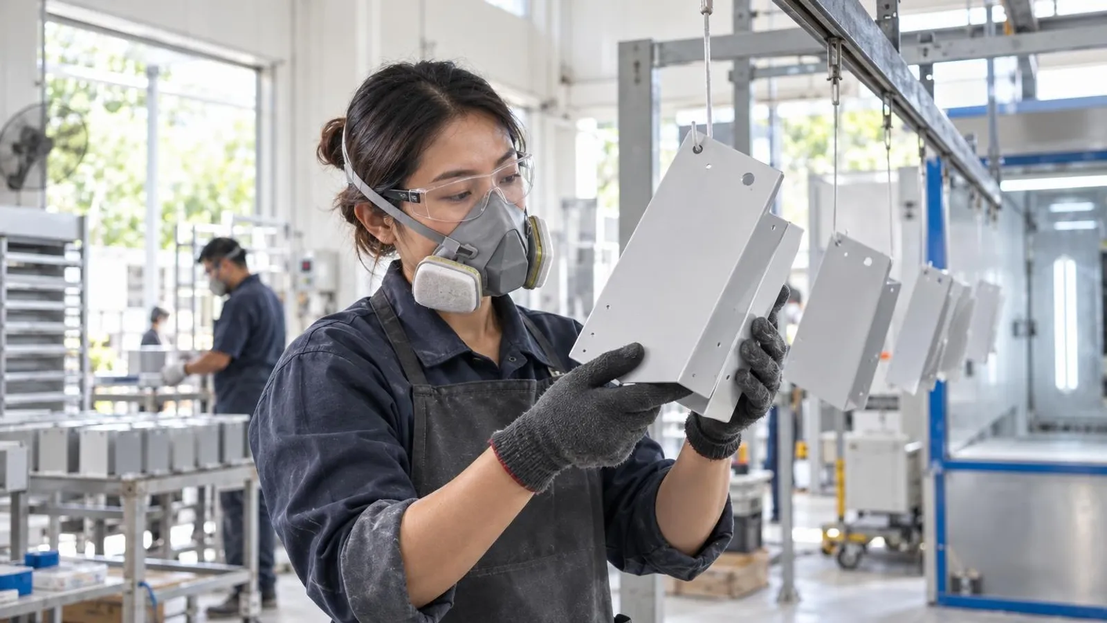 Powder Coating and Electroplating Services: a customer and a provider in a bright, modern setting