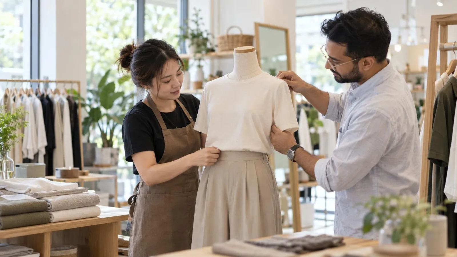 Retail Display and Mannequin Suppliers: a customer and a provider in a bright, modern setting