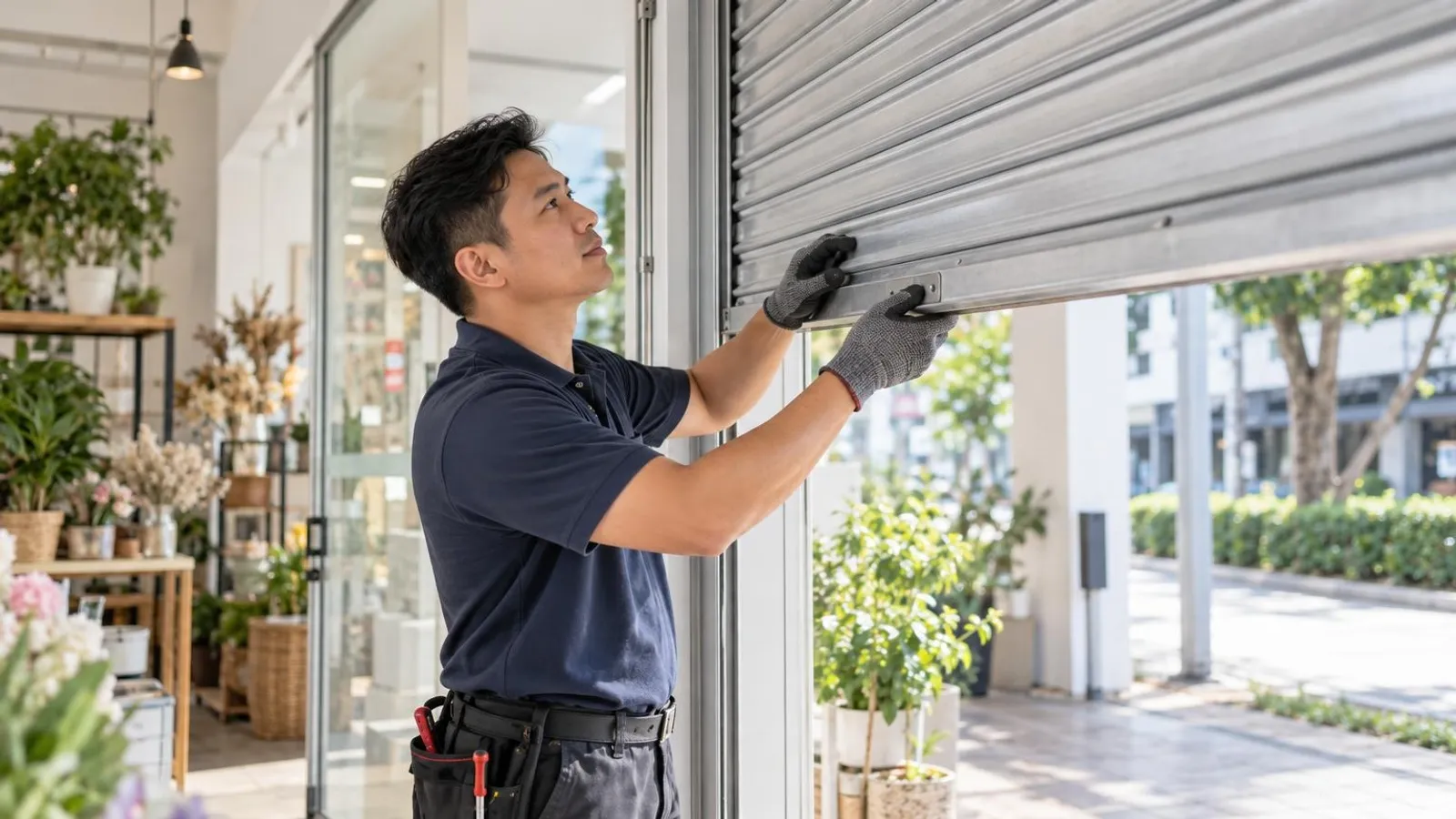 Roller Shutter and Industrial Door Suppliers: a customer and a provider in a bright, modern setting