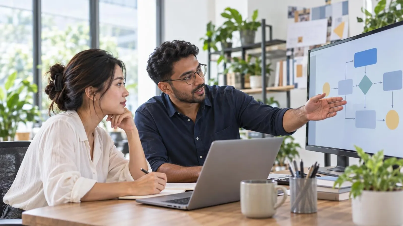 RPA and Business Process Automation Companies: a customer and a provider in a bright, modern setting