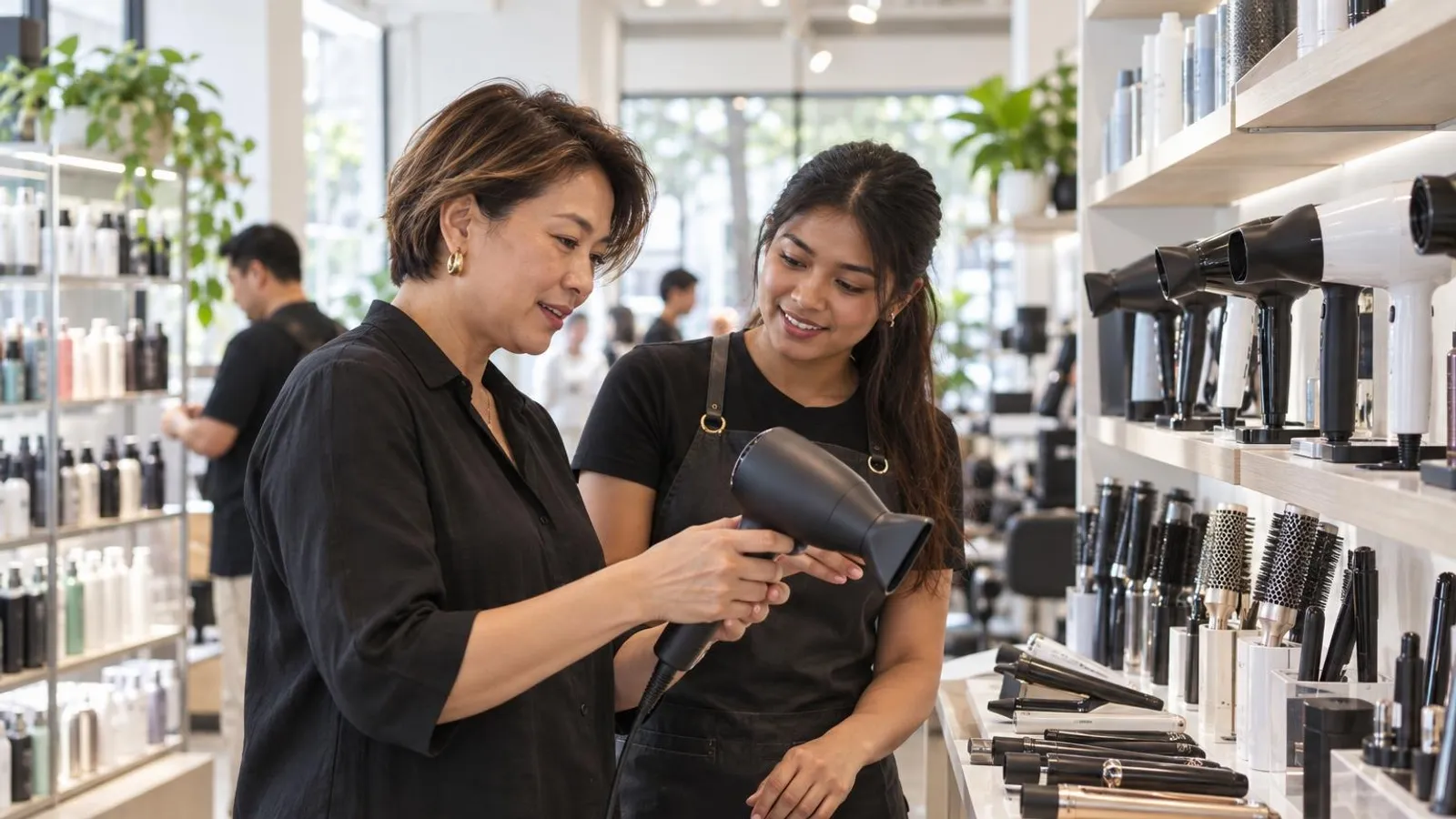 Salon and Barber Supply Shops: a customer and a provider in a bright, modern setting