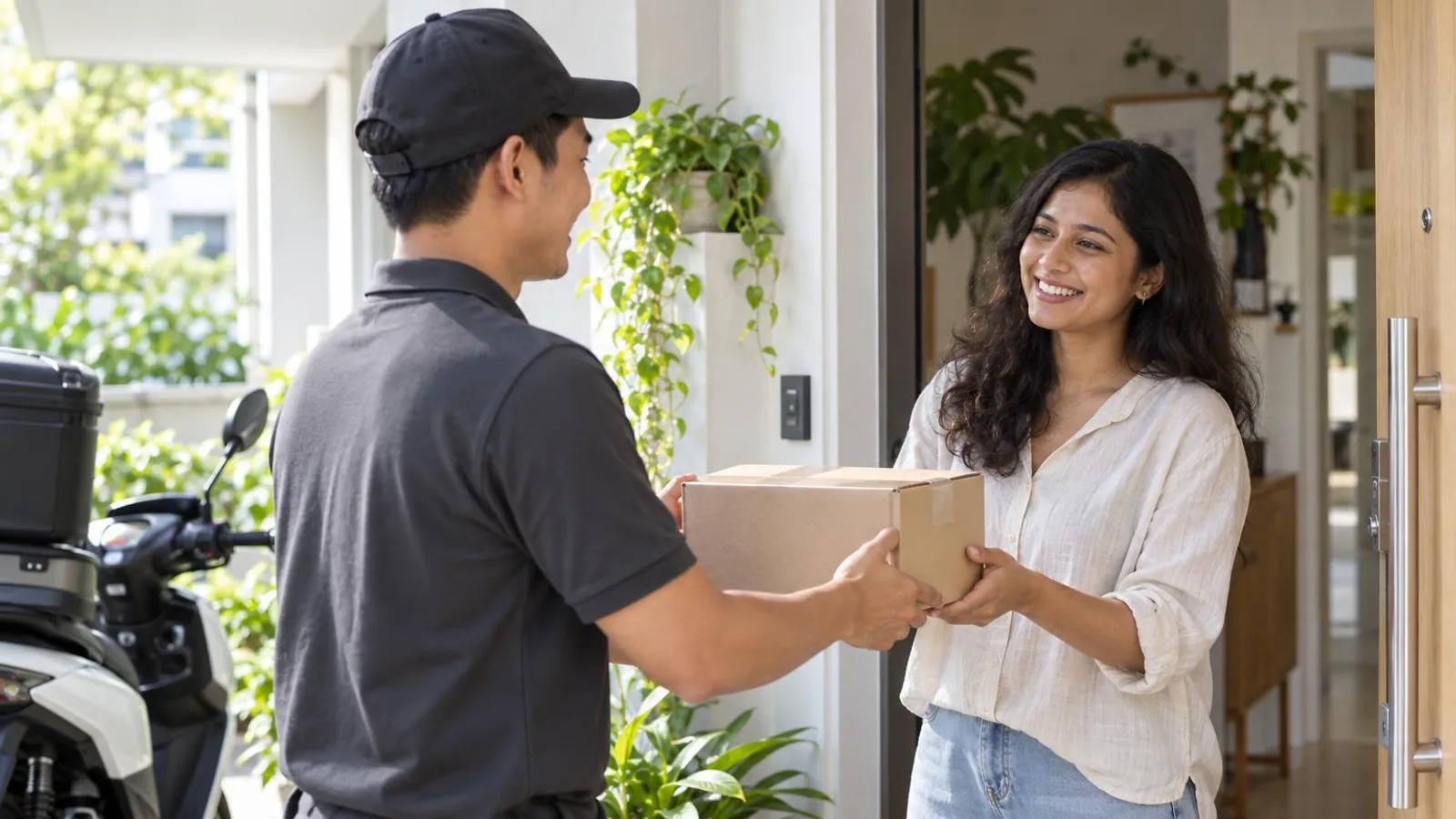 Same-Day Delivery Services: a customer and a provider in a bright, modern setting