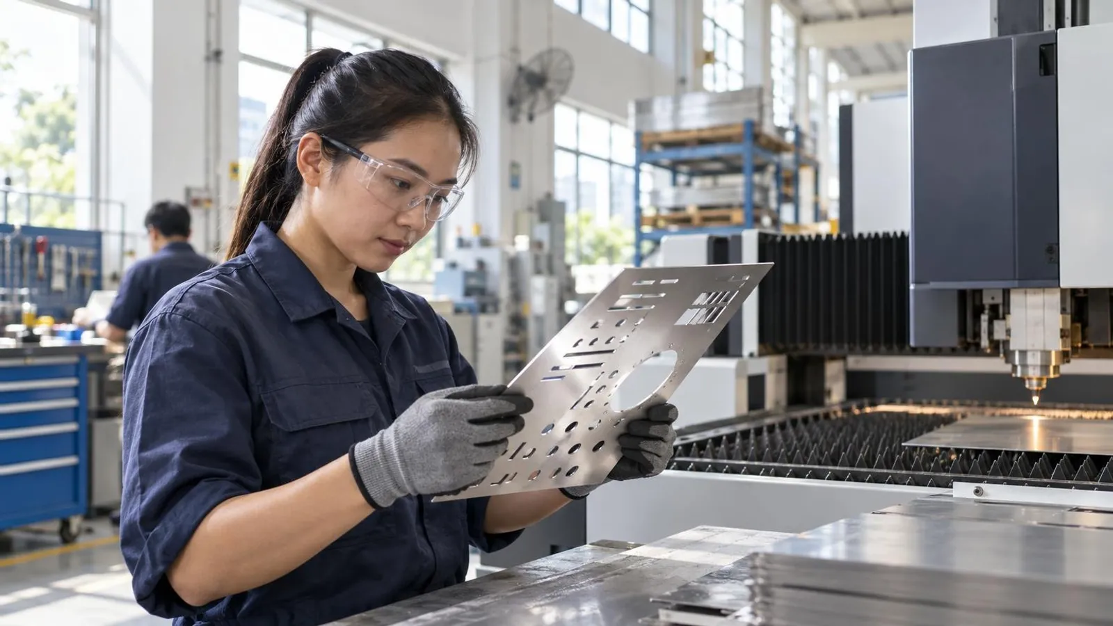 Sheet Metal Laser Cutting Services: a customer and a provider in a bright, modern setting