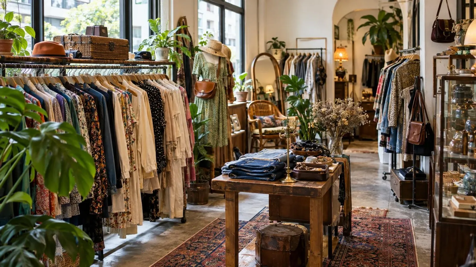 A characterful vintage thrift clothing store in Singapore with racks of pre-loved garments and retro finds
