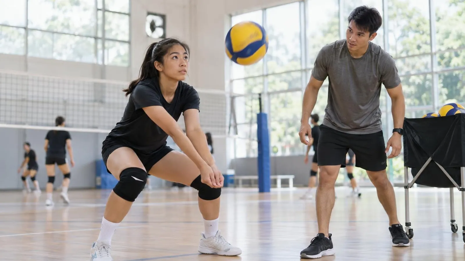 Volleyball Academies and Training Programmes: a customer and a provider in a bright, modern setting