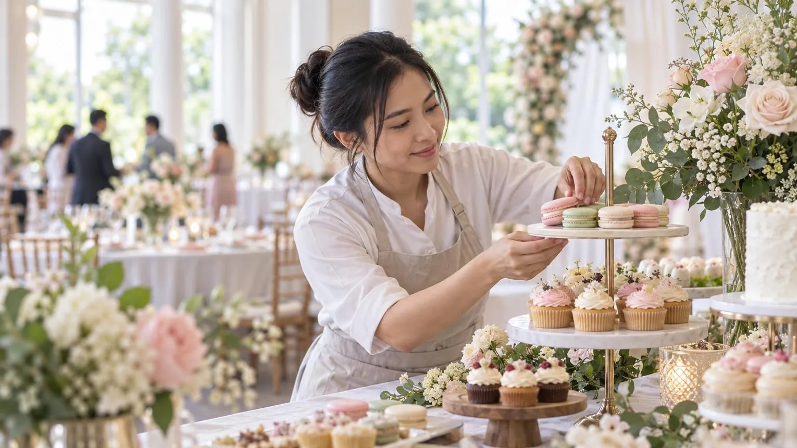 Wedding Dessert Table Providers: a customer and a provider in a bright, modern setting